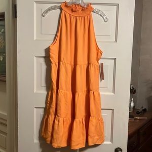 Sleeveless Tiered Halter Dress in Orange